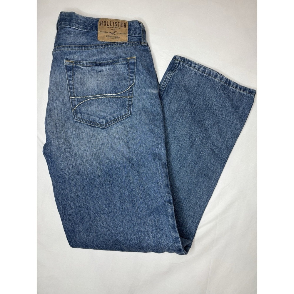 Hollister‎ Jeans Men's 36x32 Blue The Boot Cut Button Fly Denim Y2K Distressed